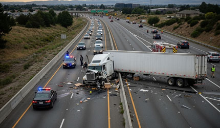 type of truck accident: jackknife on freeway