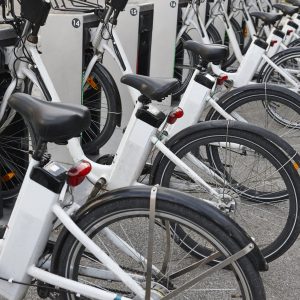 Charging urban electric battery bikes in the city