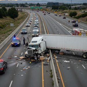 type of truck accident: jackknife on freeway